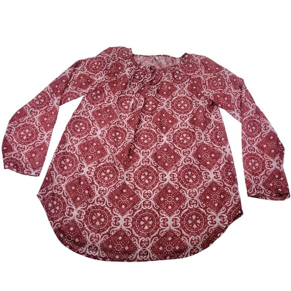 SoTeer Red & White Patterned Long Sleeve Tunic Peasant Blouse Size S - Picture 1 of 8